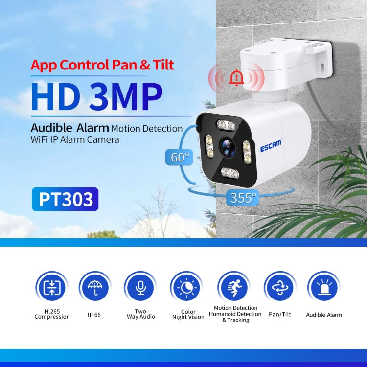 ESCAM PT303 3MP HD Motion Detection APP Control Pan & Tilt WiFi IP Camera, PT303 ESCAM PT303 3MP HD Motion Detection APP Control Pan & Tilt WiFi IP Camera, PT303
